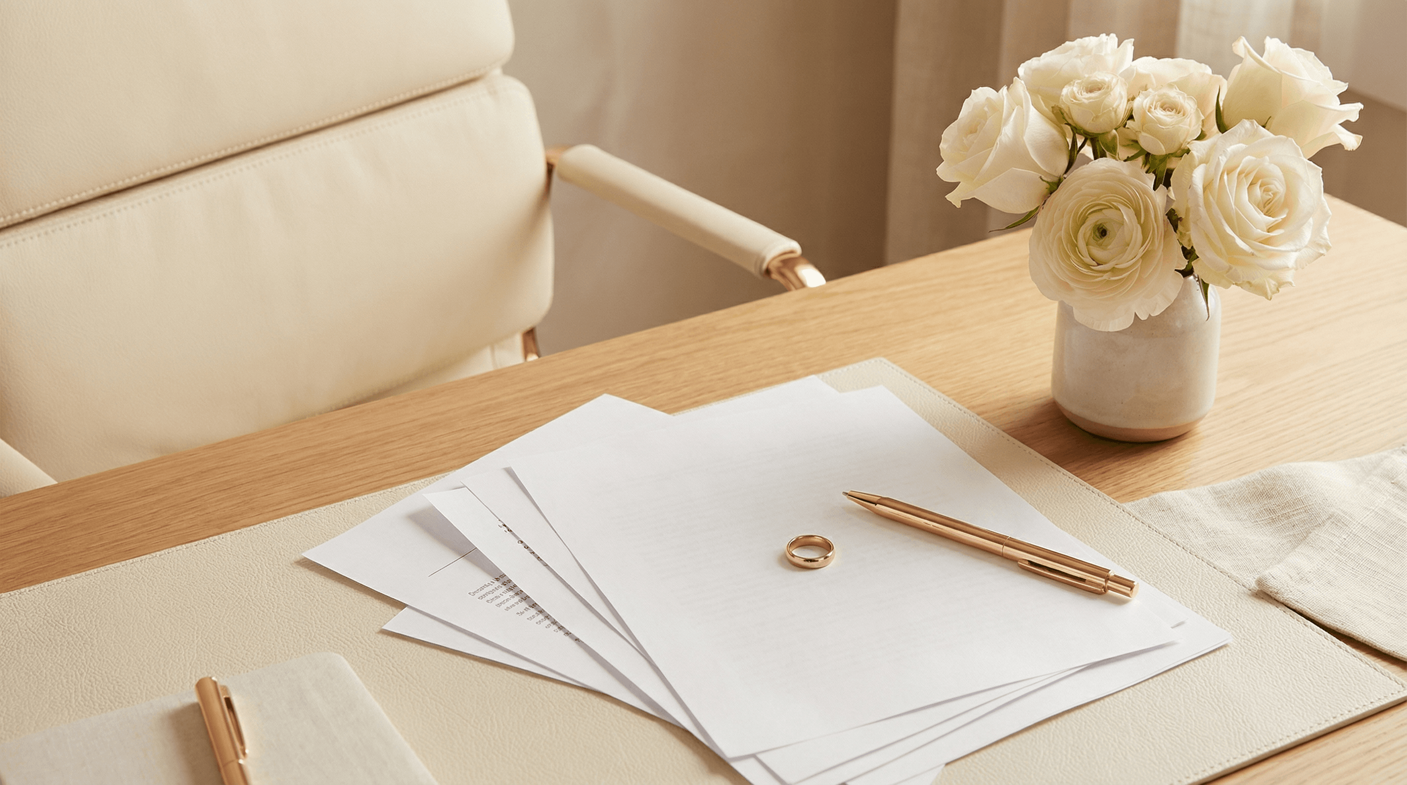 Zwei Hände halten eine Eheurkunde – Nahaufnahme mit warmem Licht und Eheringen